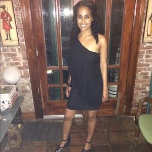 Alice + Olivia black silk one shoulder mini dress